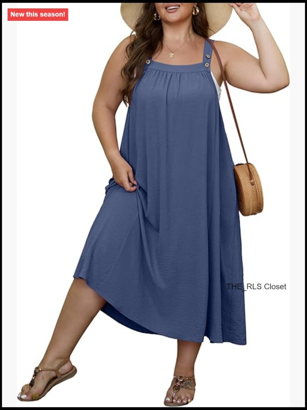Plus Size Summer Dress with Pockets Loose Fit Adjustable Strap